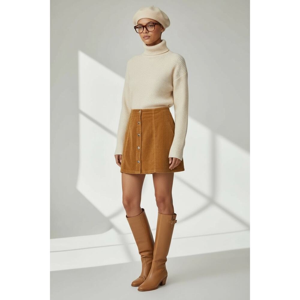Women’s Preppy Corduroy Mini Skirt Tan M Fall Fashion